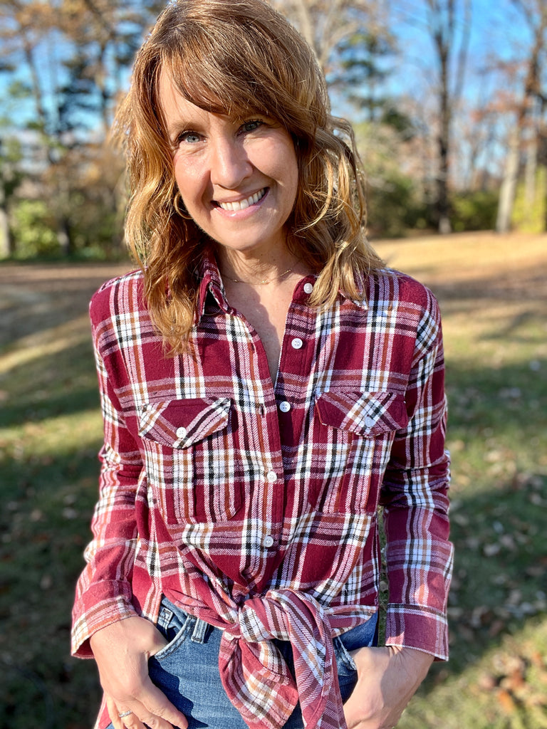 Dip Fade Plaid Flannel - Maroon