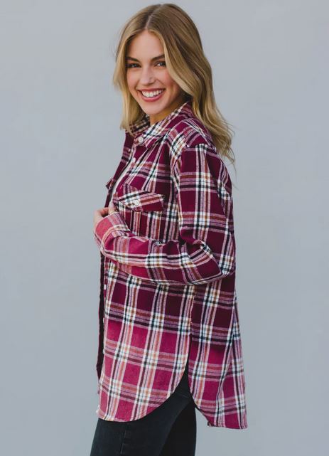 Dip Fade Plaid Flannel - Maroon