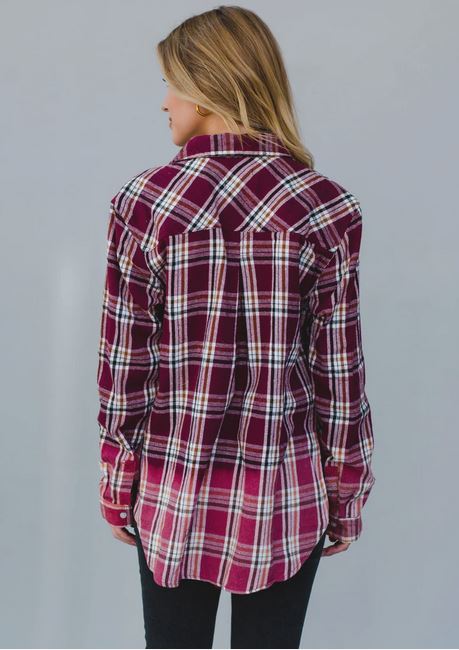 Dip Fade Plaid Flannel - Maroon