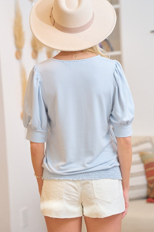 Powder Blue Smocked Hem Top - SALE