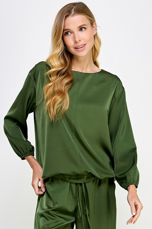 Satin Drawstring Top