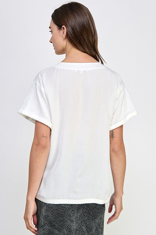 Slub Knit V-Neck Top - White