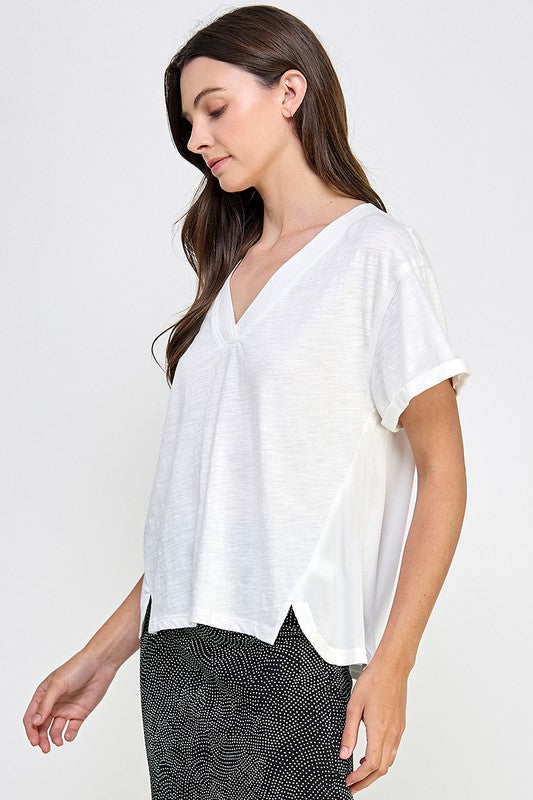 Slub Knit V-Neck Top - White