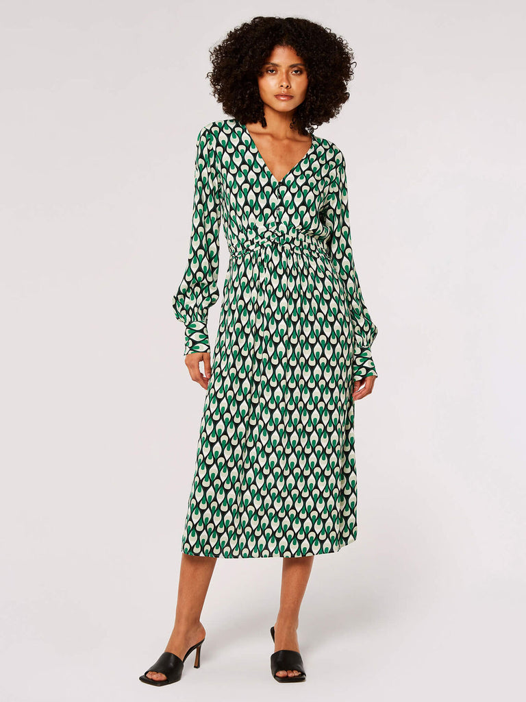 Green Geo Print Midi Dress