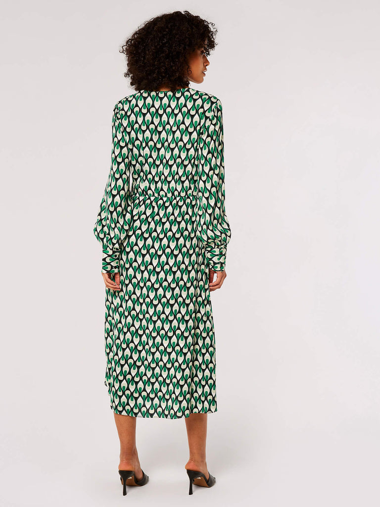 Green Geo Print Midi Dress