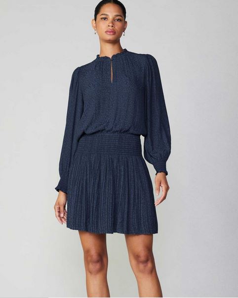 Navy Pleated Skirt Dress