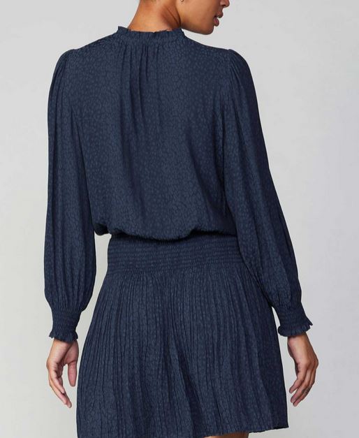 Navy Pleated Skirt Dress