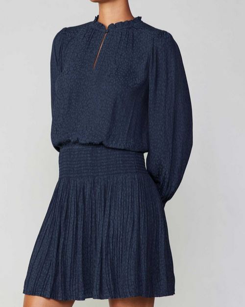 Navy Pleated Skirt Dress