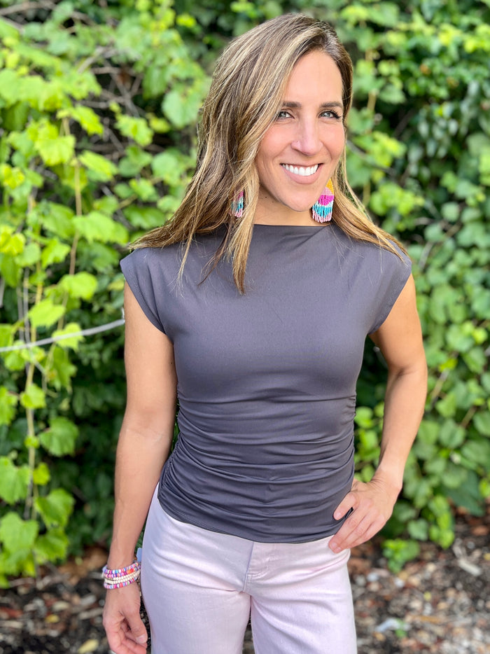 Ruched Knit Cap Sleeve Top