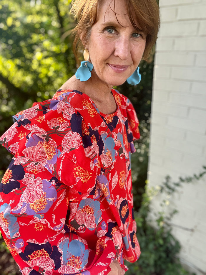 Poppy Print Ruffled Top