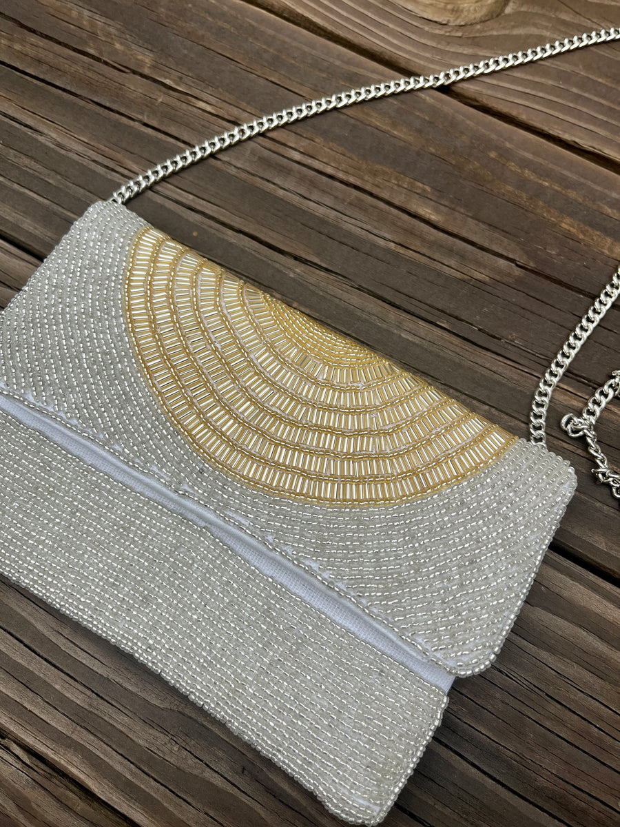 Seed Bead Crossbody Clutch - Silver & Gold