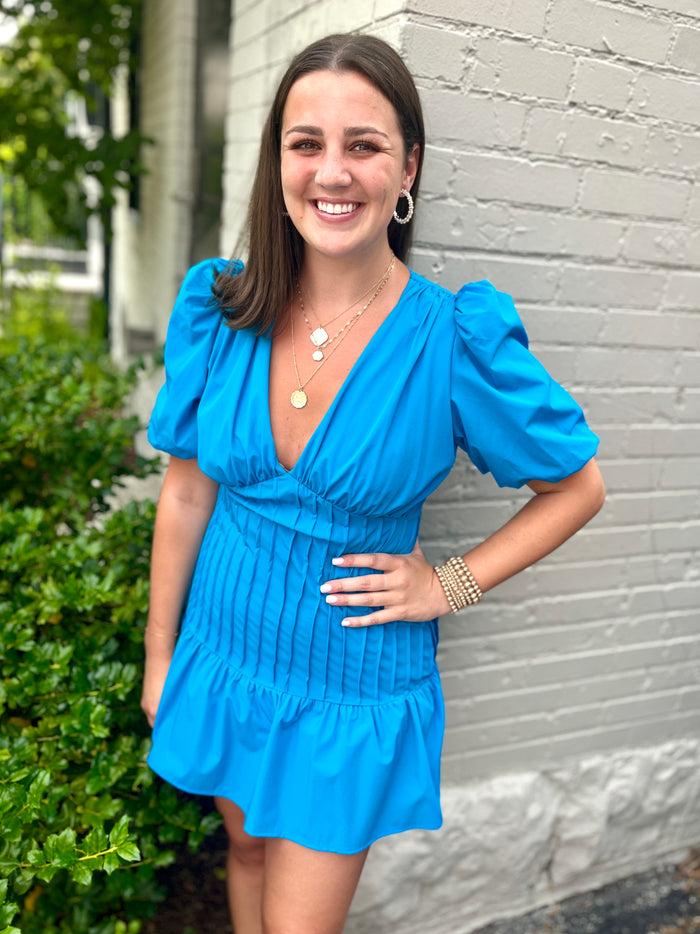 Electric Blue Pintuck Dress