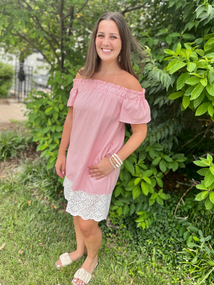 Striped Eyelet Trim Dress - SALE