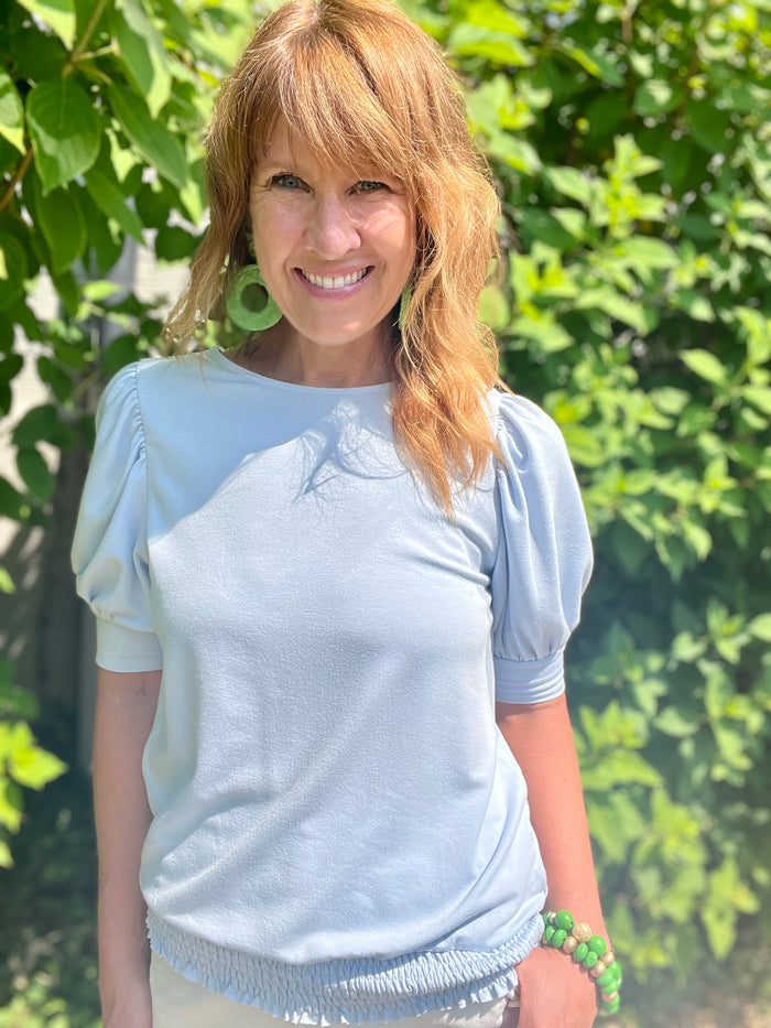 Powder Blue Smocked Hem Top - SALE