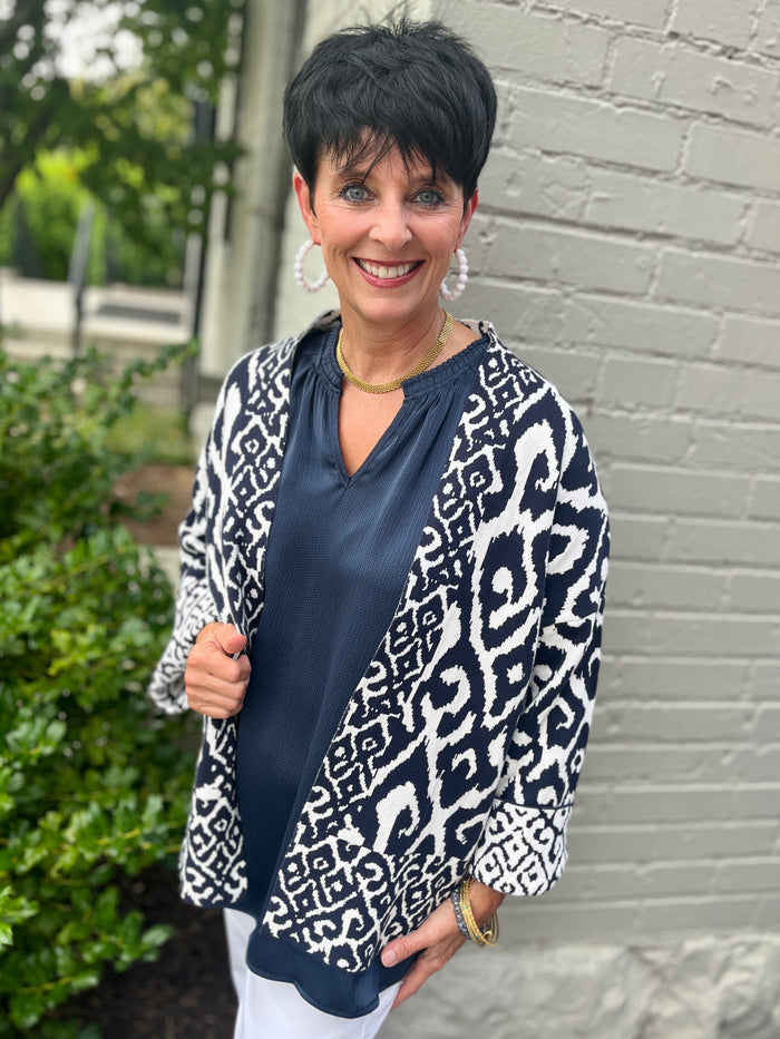 Navy Ikat Kimono Sweater