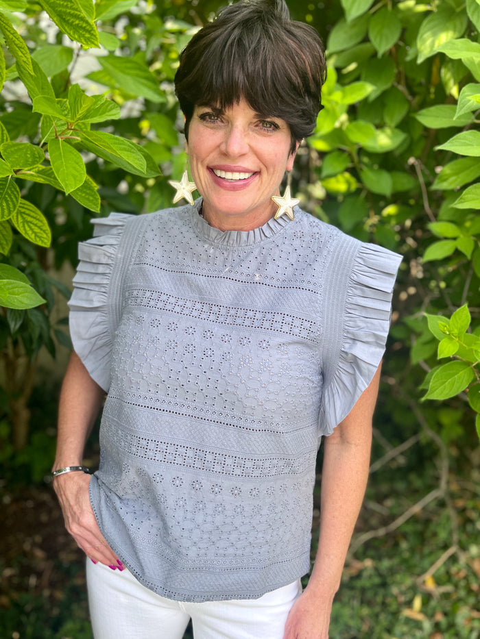 Slate Embroidered Cotton Top