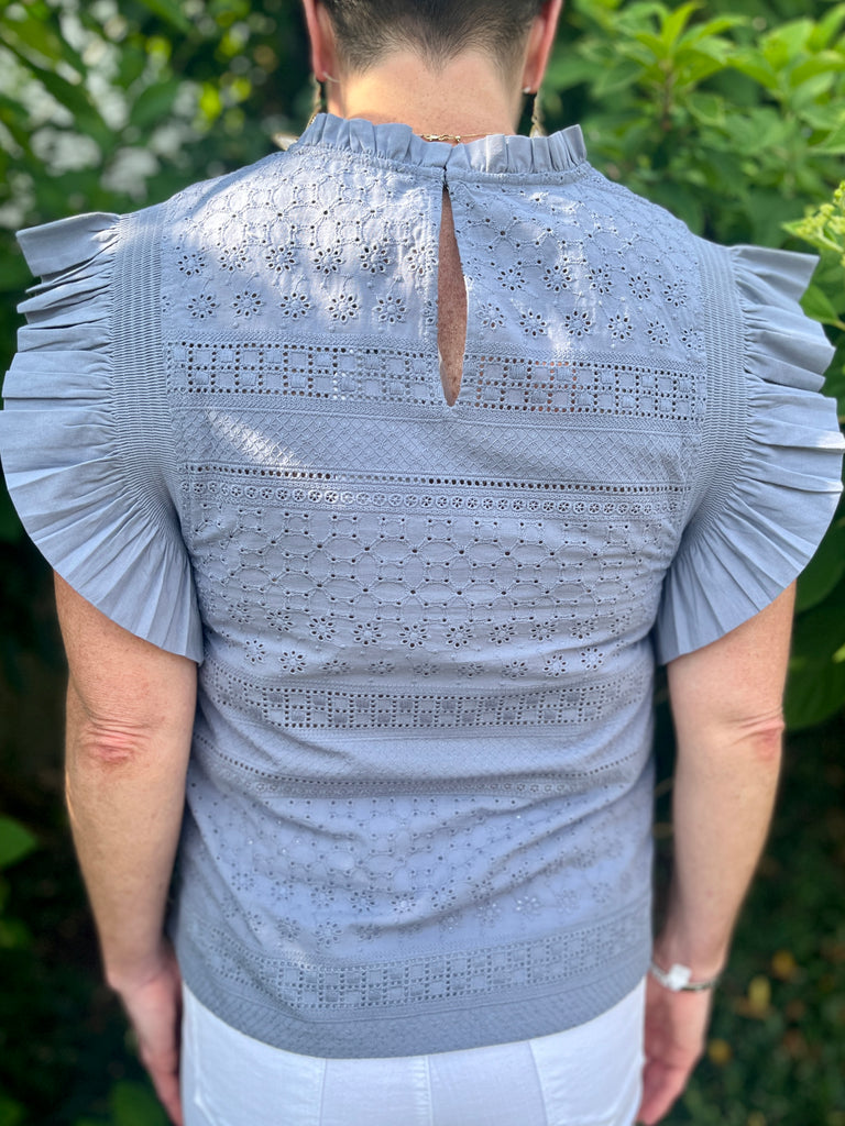 Slate Embroidered Cotton Top