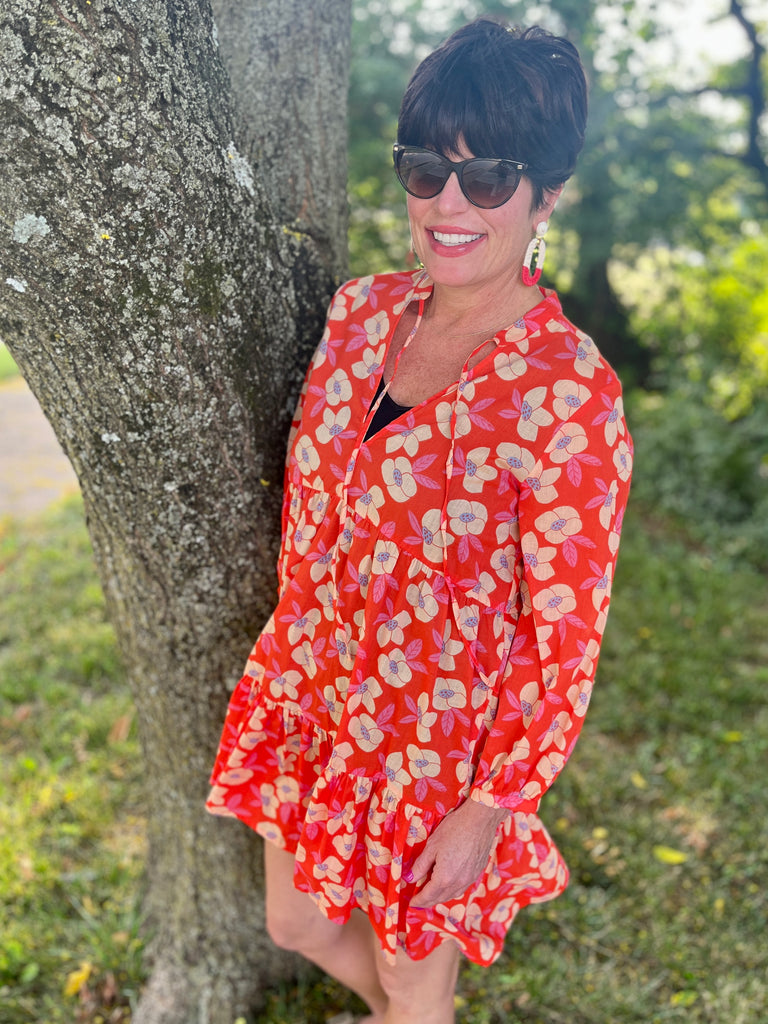 Coral Floral Tunic Dress