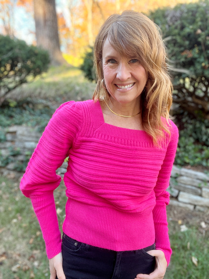 Ribbed Extended Cuff Sweater - Pink