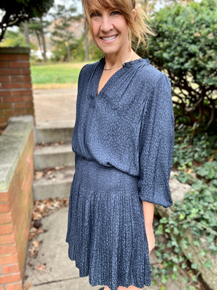 Navy Pleated Skirt Dress