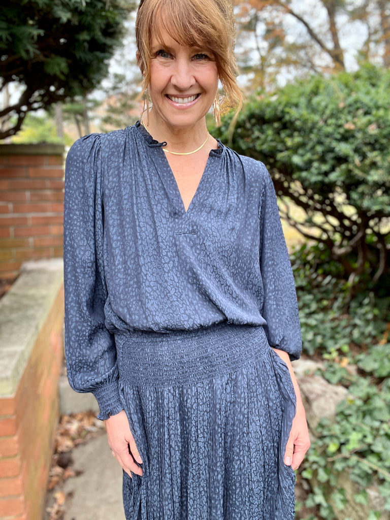 Navy Pleated Skirt Dress