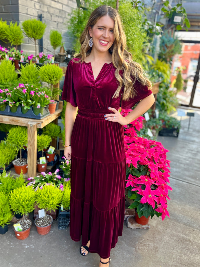 Velvet Tiered Maxi Dress