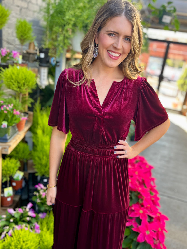 Velvet Tiered Maxi Dress