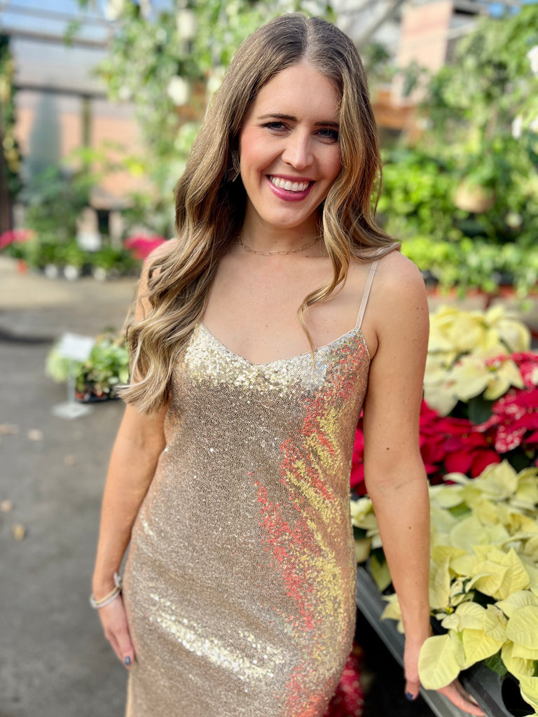 Gold Mini Sequin Dress