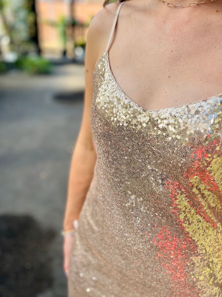 Gold Mini Sequin Dress