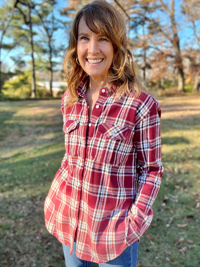 Dip Fade Plaid Flannel - Maroon