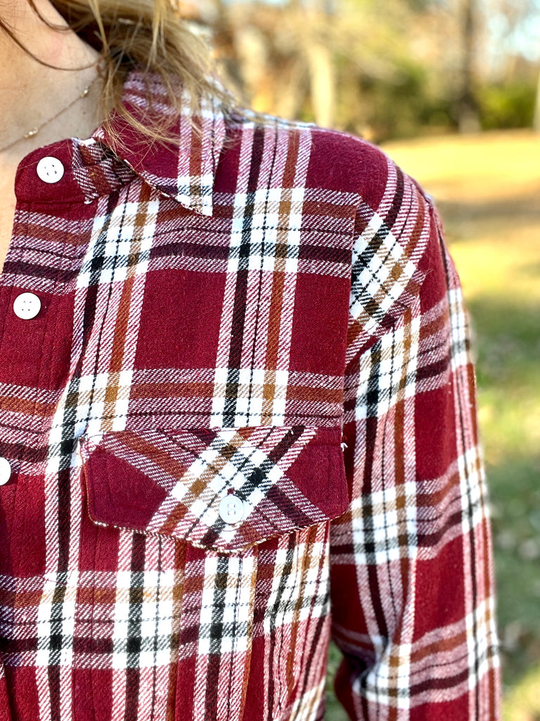 Dip Fade Plaid Flannel - Maroon