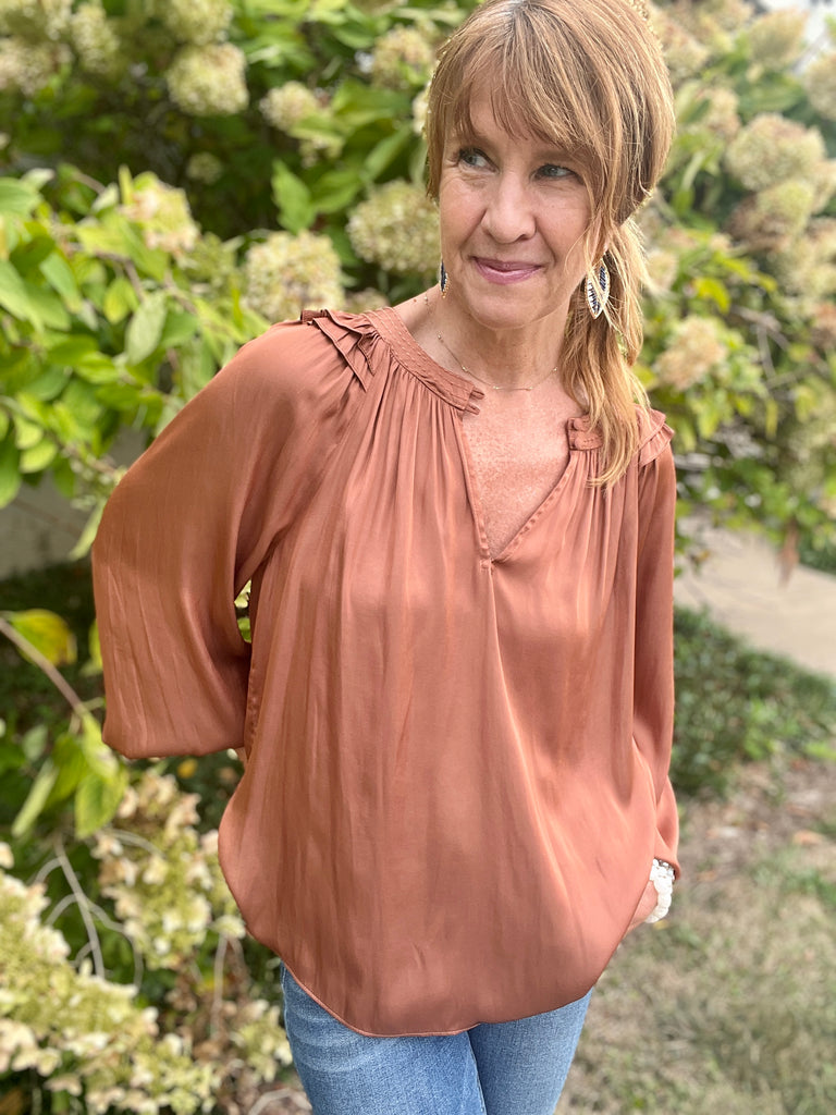 Autumn Clay Split Neck Top