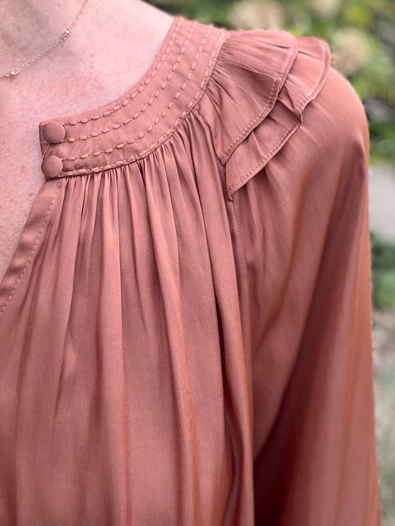 Autumn Clay Split Neck Top