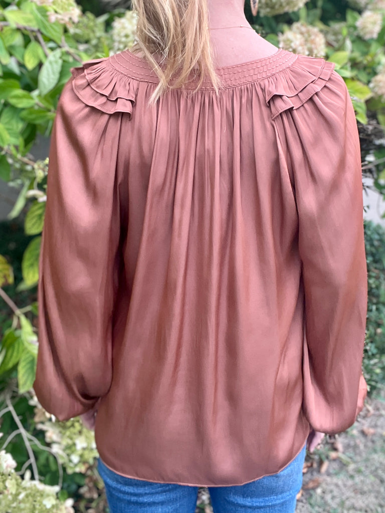 Autumn Clay Split Neck Top