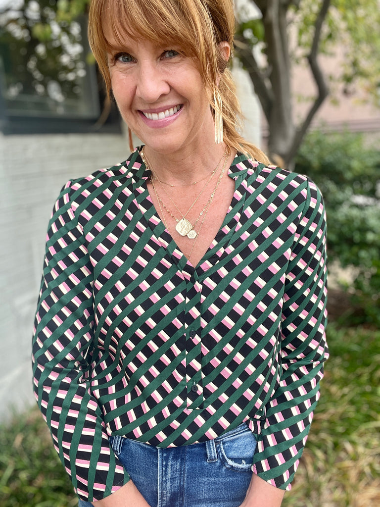 Geo Plaid Top