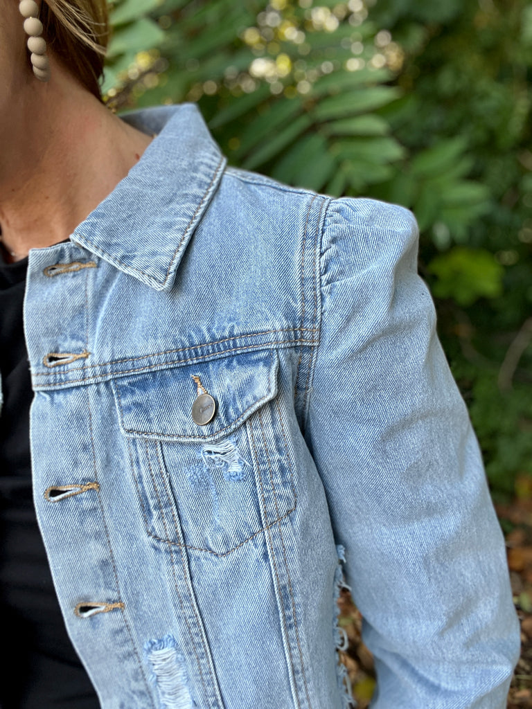 Puffed Sleeve Denim Jacket