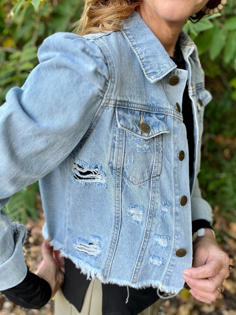 Puffed Sleeve Denim Jacket