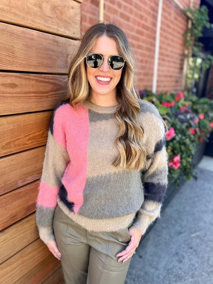 Fuzzy Color Block Sweater