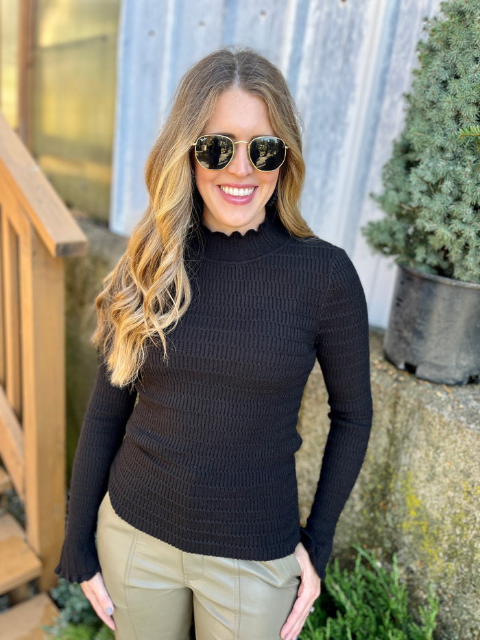 Texture Weave Turtleneck - Black