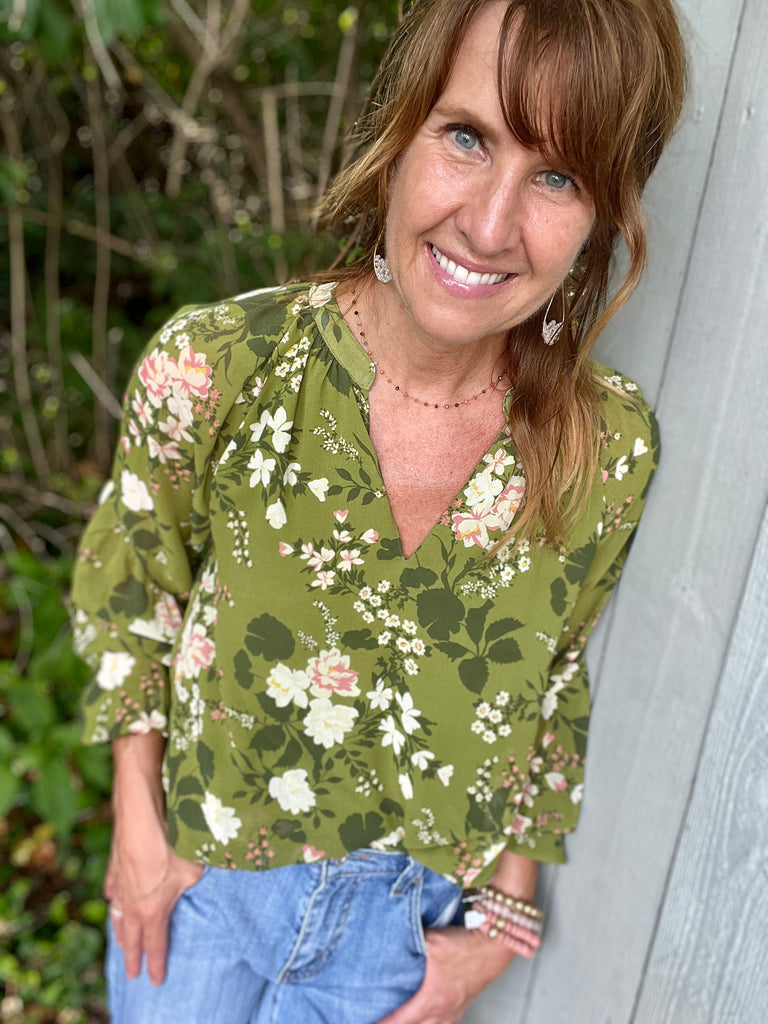Shiloh Olive Floral Top