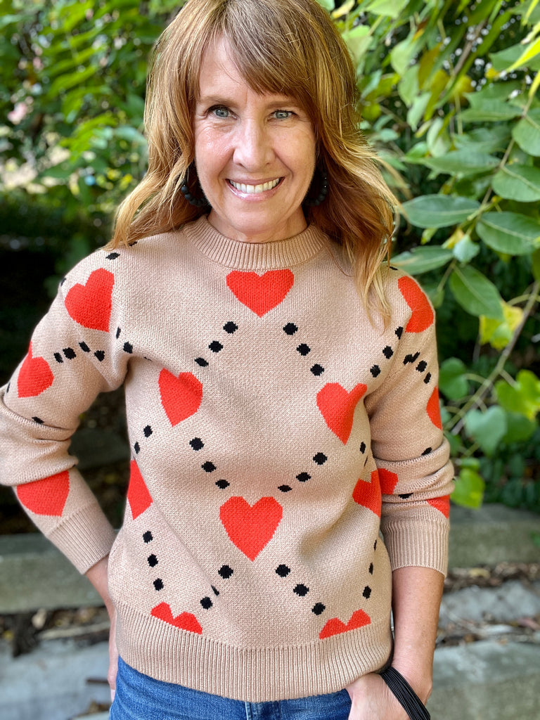 Camel Heart Print Sweater