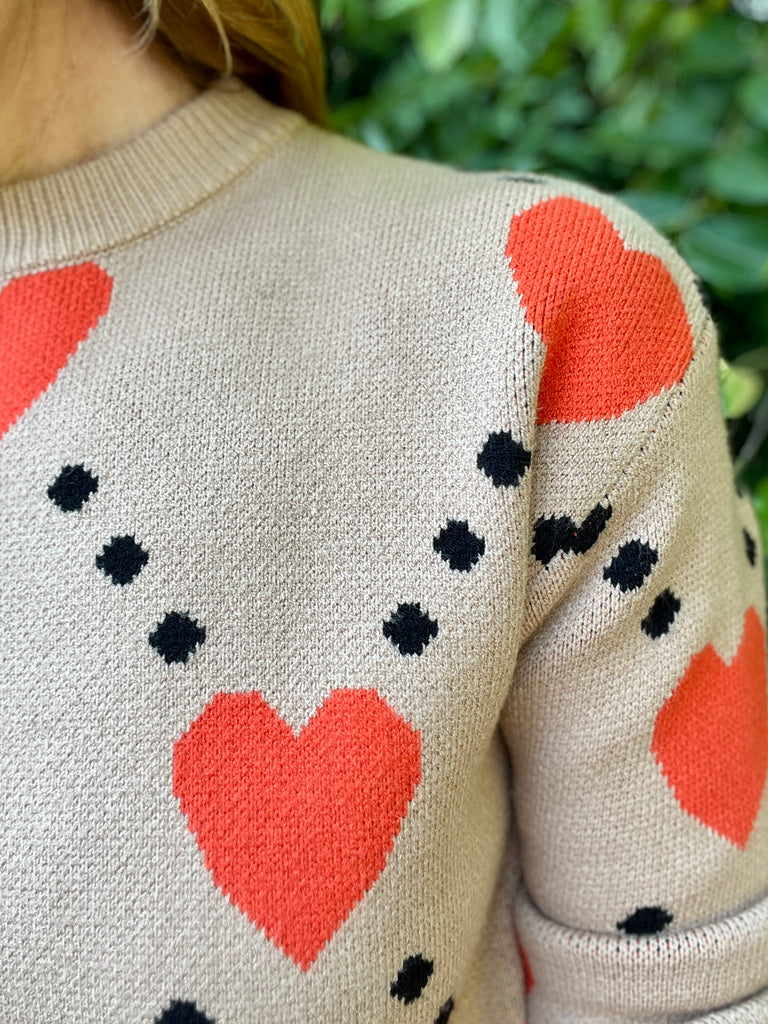 Camel Heart Print Sweater