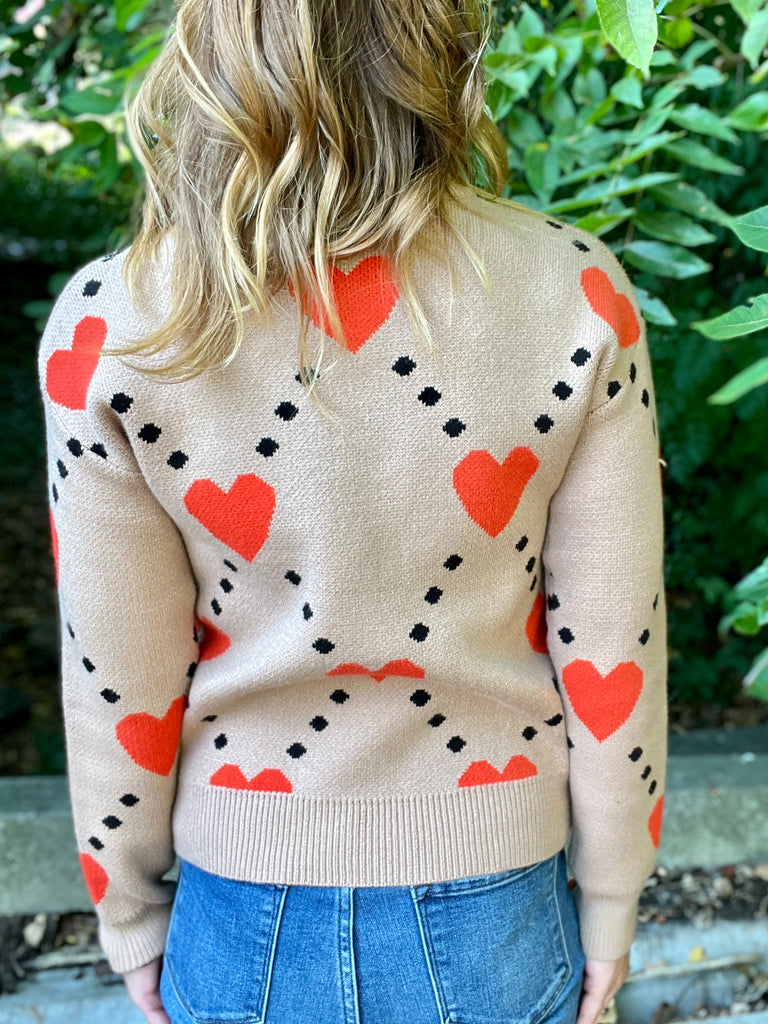 Camel Heart Print Sweater