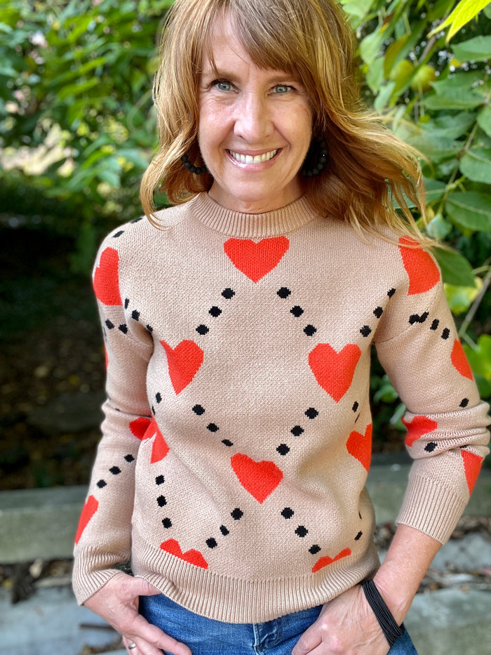 Camel Heart Print Sweater