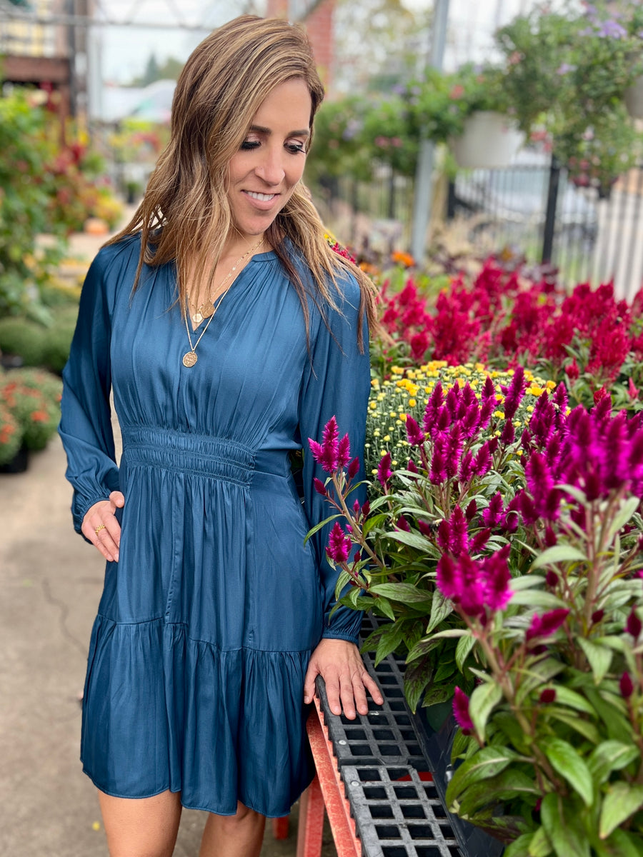 Blue Jewel Silky Dress