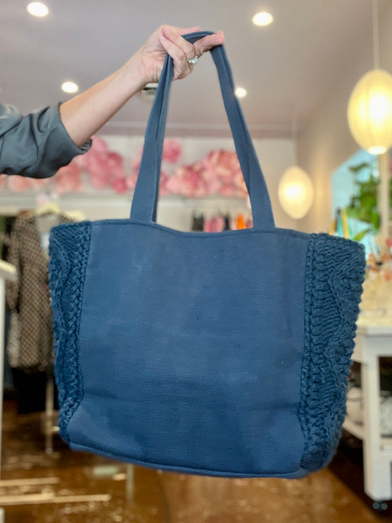 Cable Knit Tote - Blue