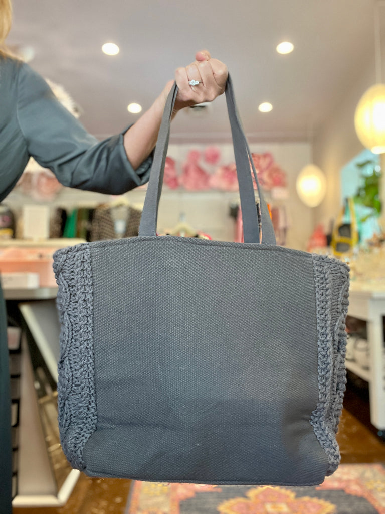 Cable Knit Tote - Gray