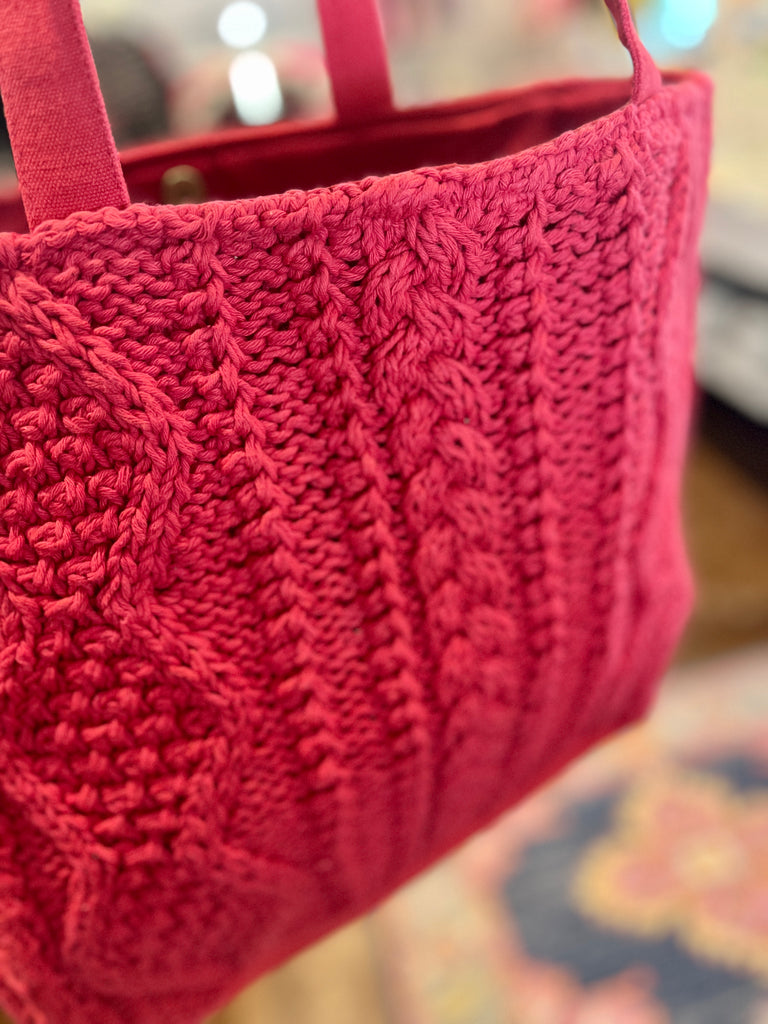 Cable Knit Tote - Red