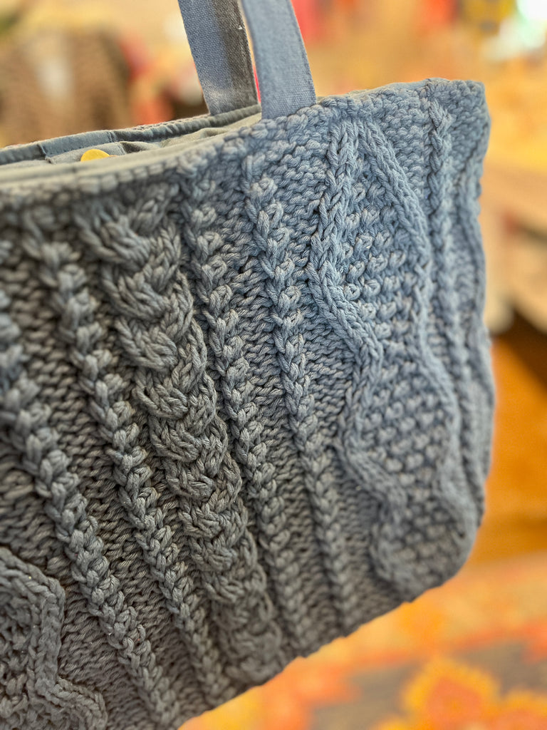 Cable Knit Tote - Blue