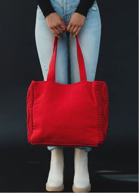 Cable Knit Tote - Red